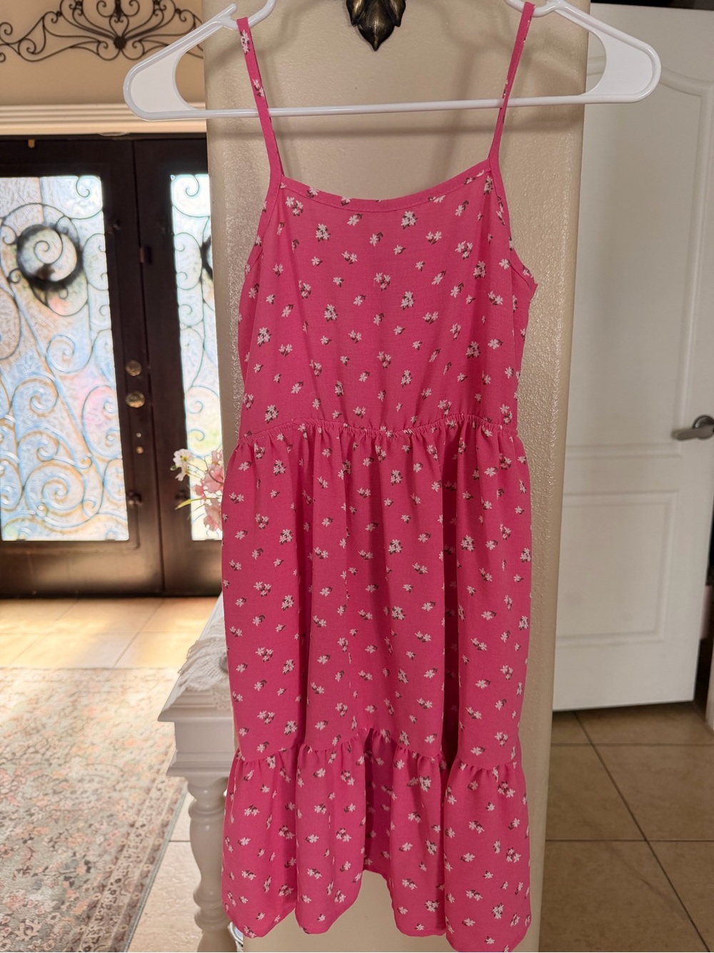 Pink Floral Tiered Spaghetti-Strap Kids Dress